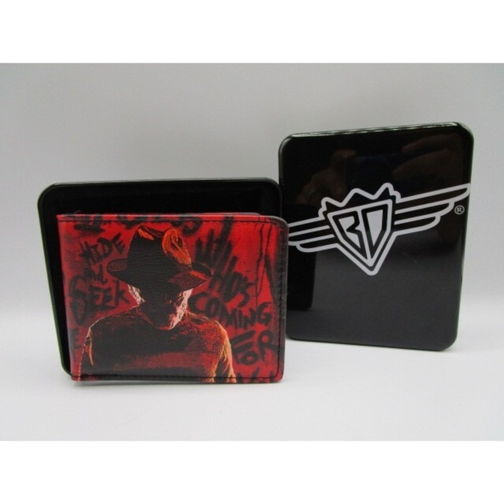 Freddy Kruger Friday The 13th Wallet Metal Tin Box Buckle Down Bi-Fold Leather